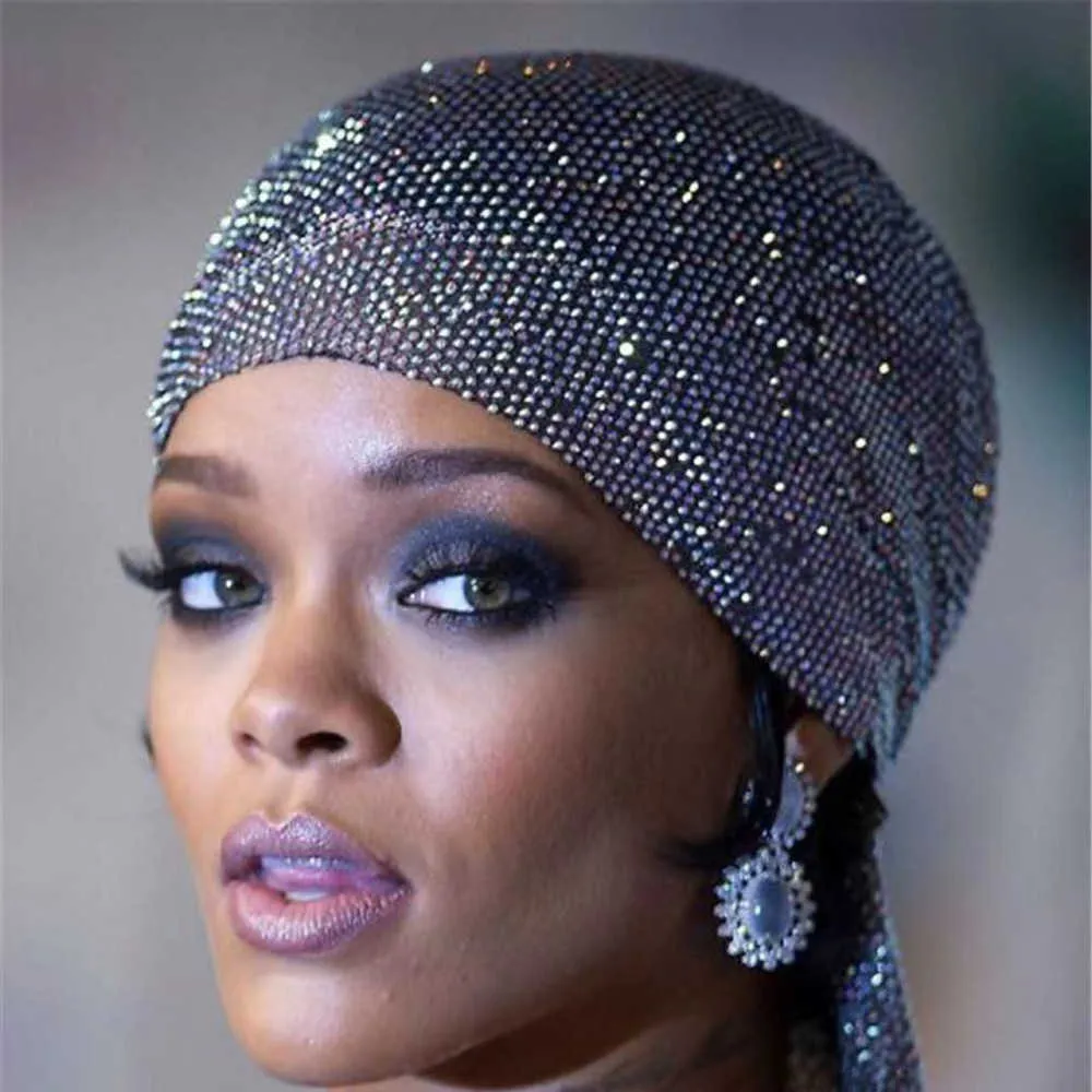 Fashion Head Scarf band Hair Accessories for Women Party Bling Crystal Cap Hat piece Jewelry 211019
