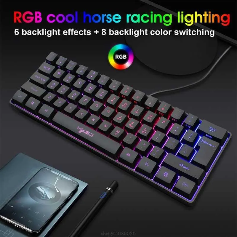 HXSJ V700 USB -achtergrondverlichting 61 Keys Gaming RGB -toetsenbord voor Gamers -toetsenbord met meerdere sneltoetsencombinaties PUBG Mar18 2106101297645