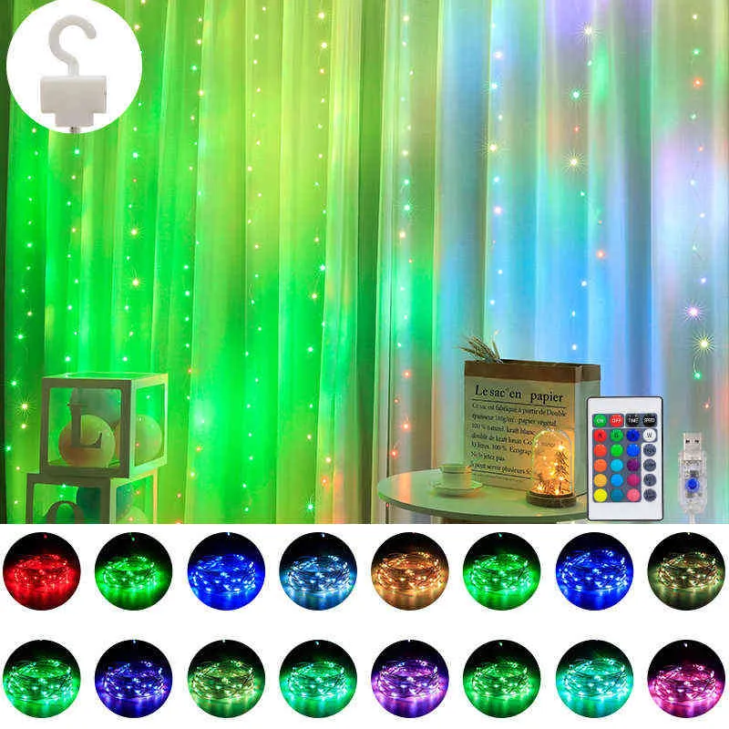 USB Power LED Rideau à distance Fairy Lights String 16 couleurs RGB Garland Année 2022 Fête de mariage Décoration de Noël 211104