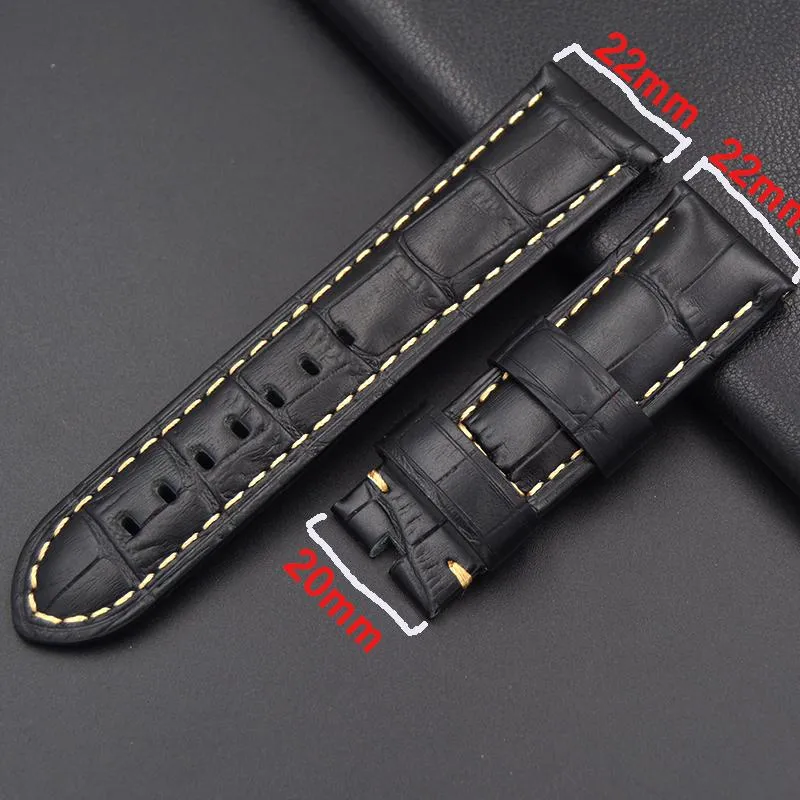 Watch Bands 22mm 24mm Leather Thick Strap Genuine Band For Pam Brown Black Straps Bracelet Wristband2872