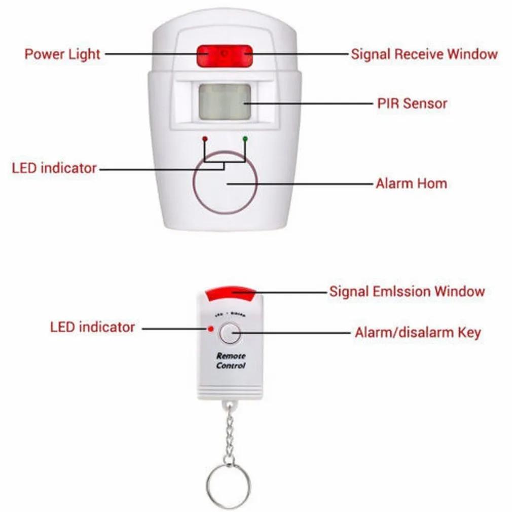 Allarme di sicurezza domestica Sensore a infrarossi Rilevatore di movimento antifurto Monitor Wireless 105dB Sistema di allarme + 2 telecomandi