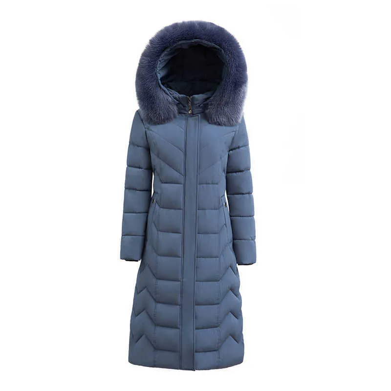 X-long Women Coats Slim Office Ladies Solid Giacca invernale da donna con cappuccio con collo in pelliccia Parka imbottito in cotone spesso 210916