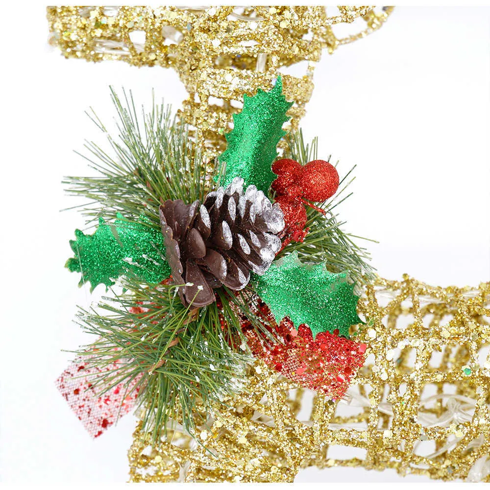 Christmas Ferro Rena Elk Led Light Com Pine Cones Decoração Dourado Prata Deer Lâmpada Shopping Ornaments Home Decor 211015