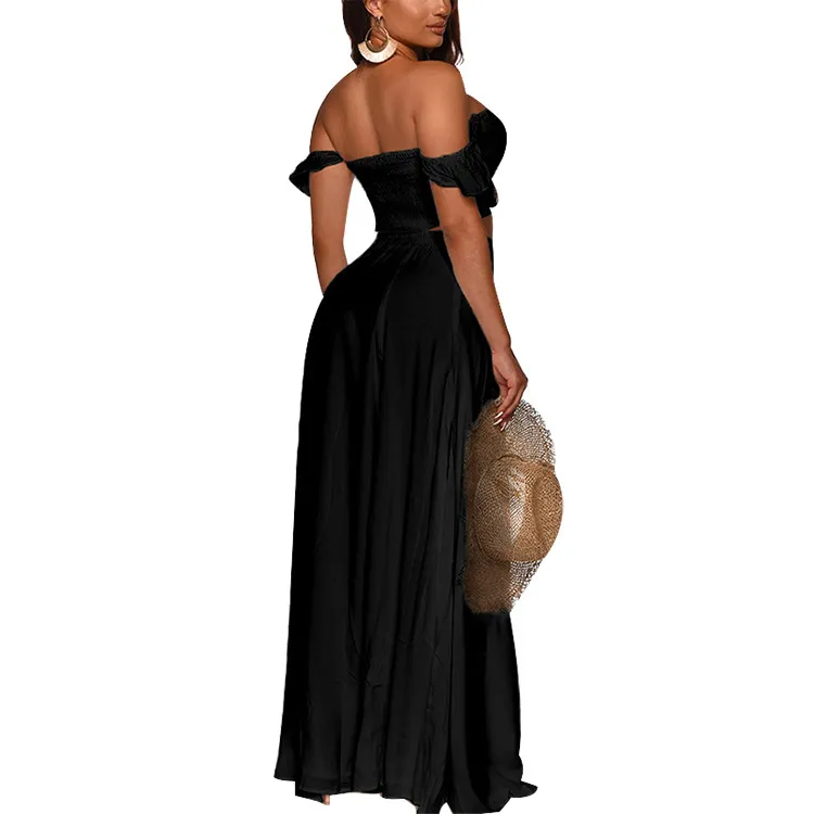 女性のドレススラッシュネックオフショルダーブラックホワイトプラスセクシーなビンテージサイズロング夏のES服210513