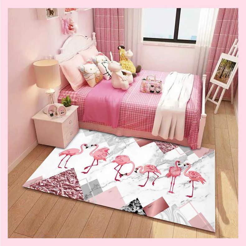 3D Pink Princess Carpet Kids Room Bedroom Cartoon Girl Area Rugs Nordic Living Large Home Decorative Floor Mat 210626