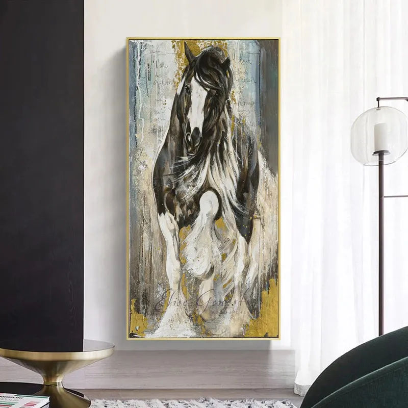 Pittura a olio del cavallo bianco su stampe su tela Immagini di animali Arte della parete soggiorno Decorazioni la casa moderne Golden Cuadros Senza cornice