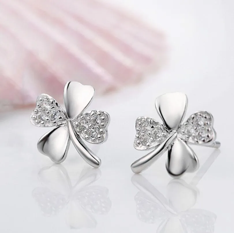 925 Sterling Silver Earring brincos pendientes Lucky Clover Stud Earrings For Women Gift oorbellen S-E55