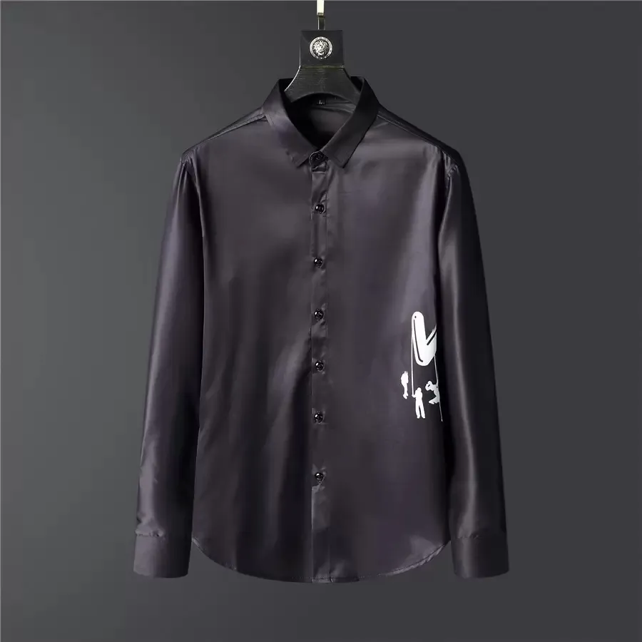 Luxus-Herrenhemden mit lässigem Druck für Herren, langärmeliges Baumwoll-Paris-Damenhemd mit schmaler Passform