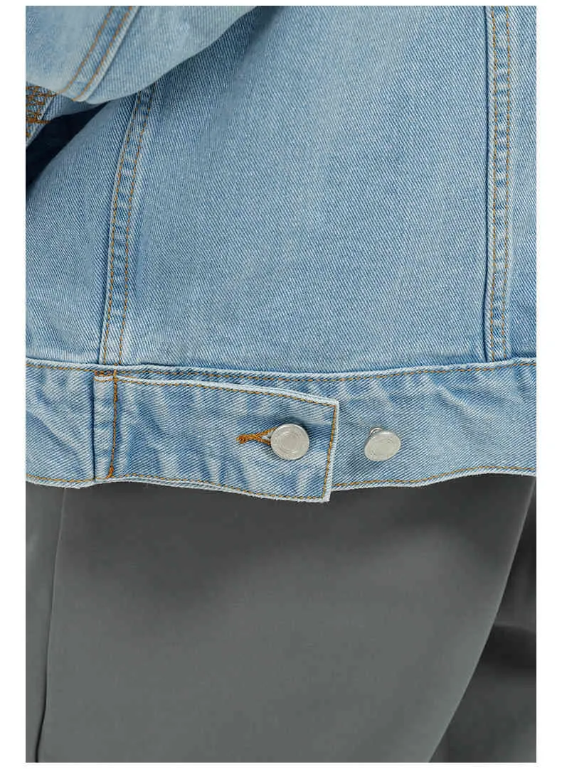 IEFB hommes porter bleu clair surdimensionné jean veste tendance coréenne casual revers manches longues épaules nues jean manteau 9Y7115 210524