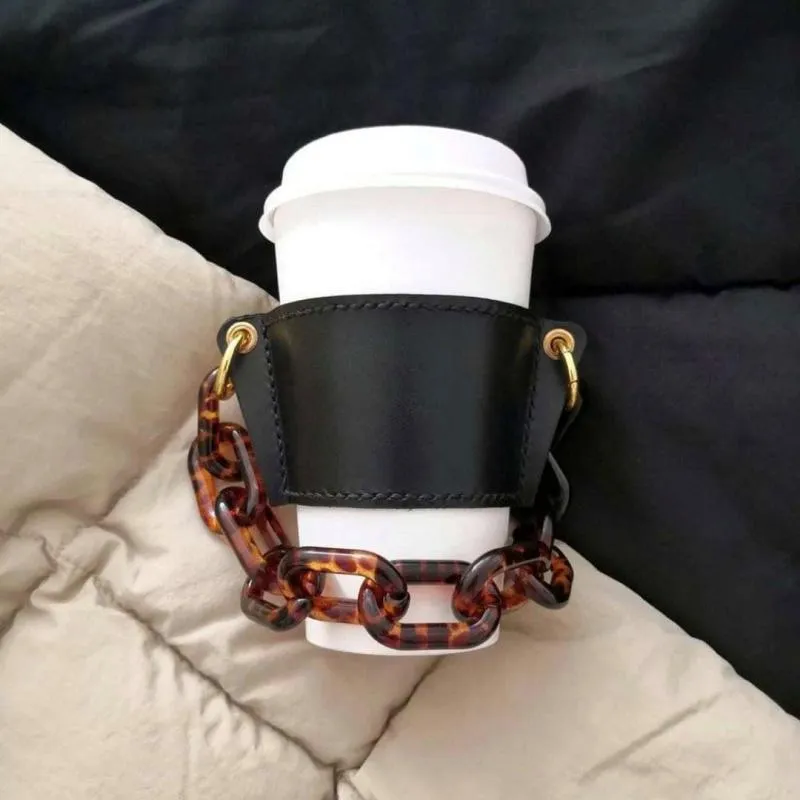 Kancalar Raylar Pu Deri Sütlü Çay El Tutucu Çıkarılabilir Zincir Dış Mekan Piknik Taşınabilir Kahve Kupa Dış Ambalaj Çantası 229i