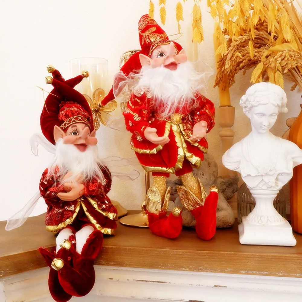 ABXMAS muñeco elfo juguete colgante de Navidad adornos decoración colgante en estante decoración de pie regalos de Navidad año 210911230W