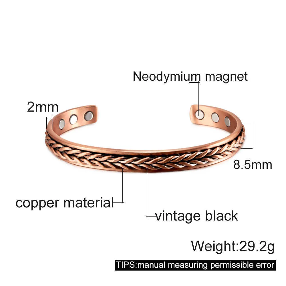 ED Pure Copper Armband Braid Health Energy Magnetic Armband gynnar män Justerbara manschettarmband Anthrit smärtlindring Q232N