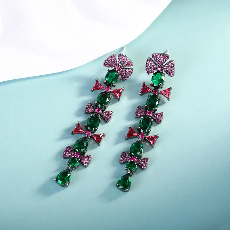 Europejska i Amerykańska Moda Temperament Flower Dangle Wedding Brand Biżuteria Cubic Cyrkon Luxury Kolczyki Biżuteria