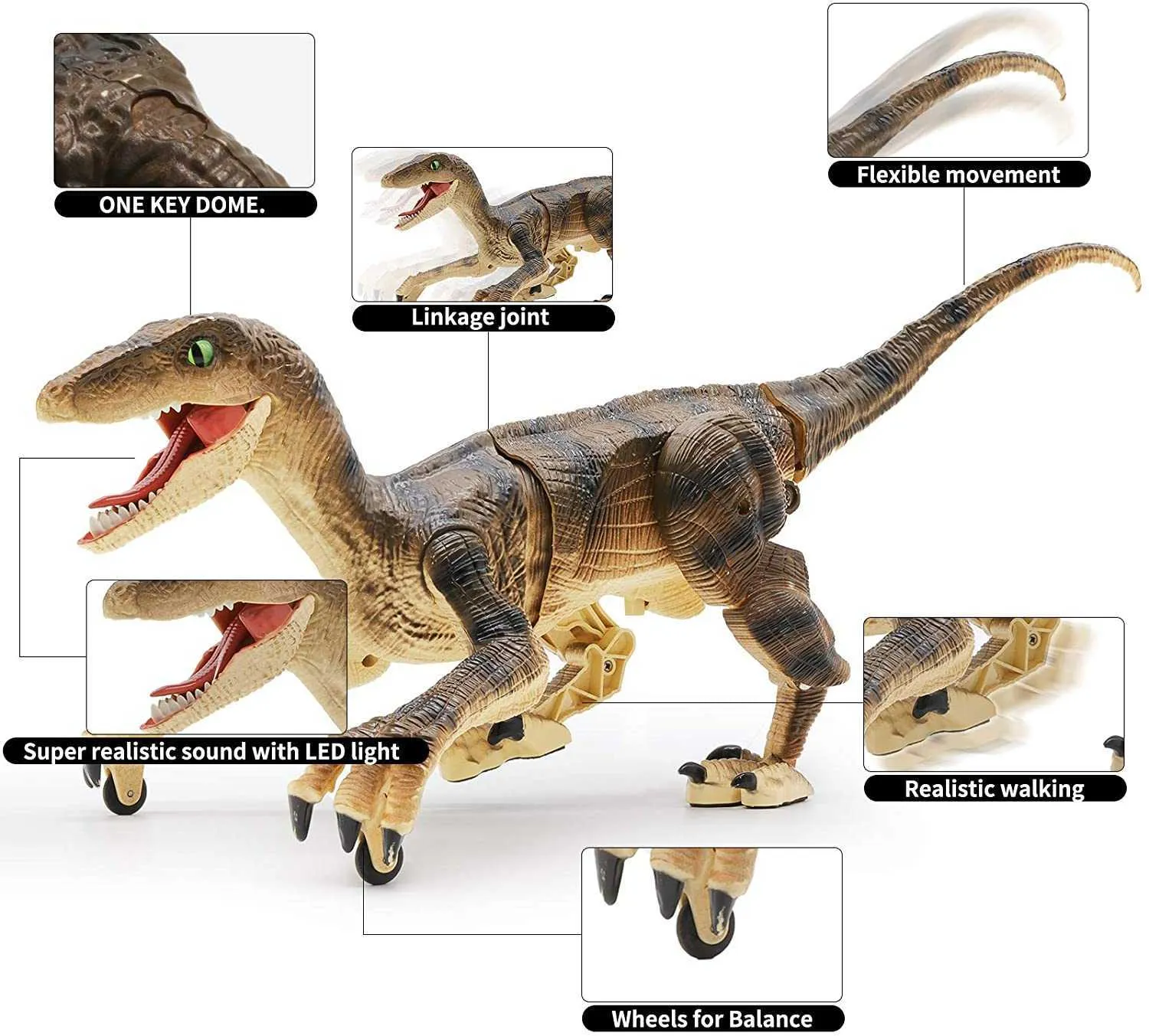 Giocattoli di dinosauro telecomandati Dinosauro robot ambulante LED Light Up Ruggente 24Ghz Simulazione Velociraptor RC Dinosaur Toys Q08239069409