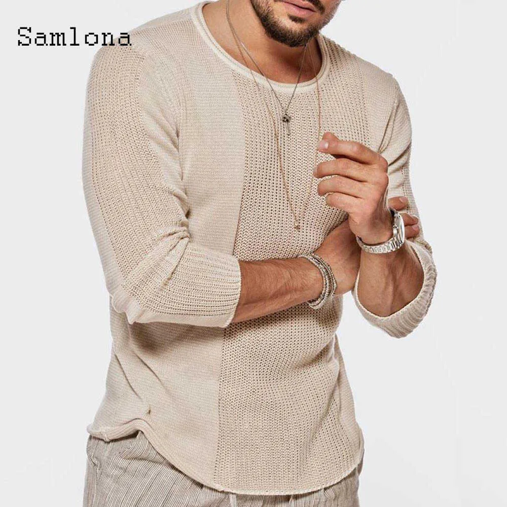 Samlona Pull à tricoter Hommes Automne Nouveau Loisirs Casual Manches longues Top plissé Pulls Pulls Kaki Gris Hommes Vêtements 2020 Y0907