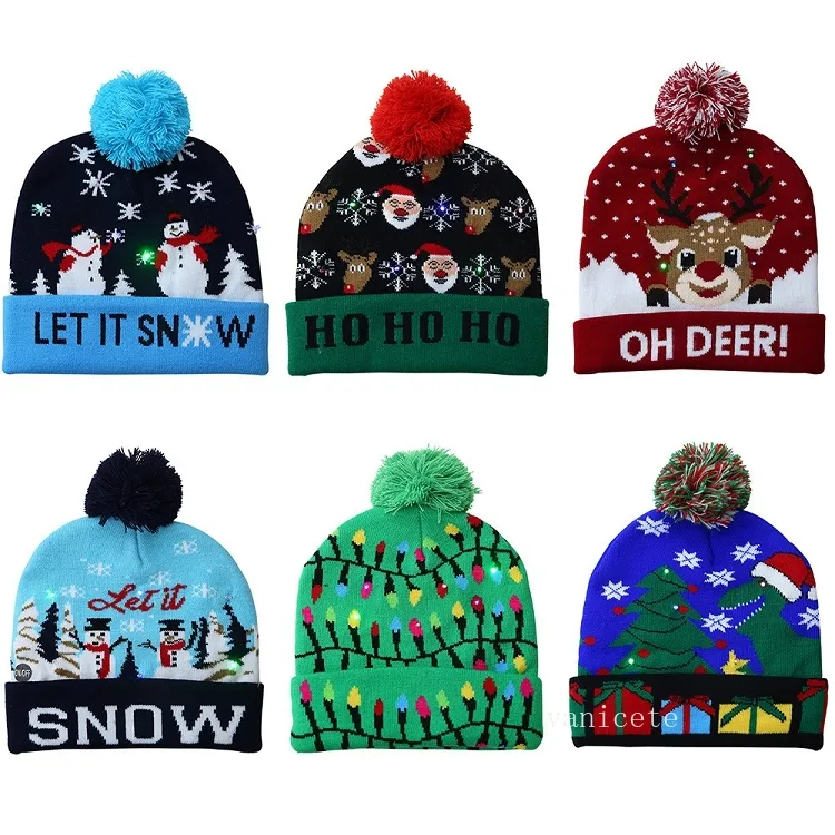 LED Christmas Hat Sweater Knitted Beanie Light Up Knitted Hat Gift Xmas New Year Party Supplies T2I52815