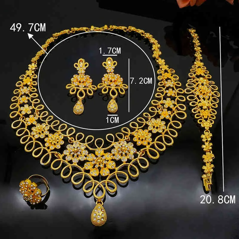 Нигерия Дубай 24 К Золото Изысканные Цветы Ювелирные Наборы Африканские Свадебные Подарки Вечерние Для Женщин Браслет Ожерелье Серьги Кольцо Se 2232h