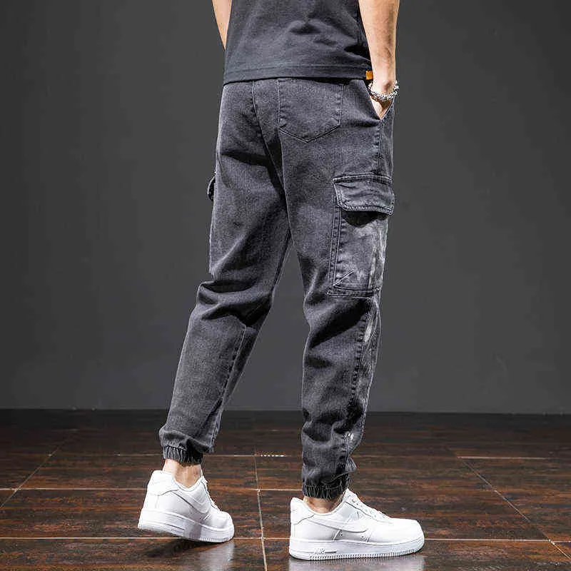 春の夏の黒い青いバギージーンズ男性ストリートウェアマルチポケット貨物パンツジョガーズジーンズズボンプラスサイズ6xl 7xl 8xl 211111