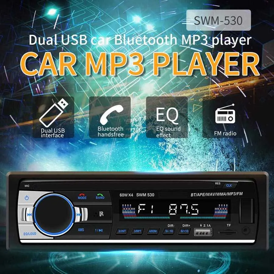 SWM-530オートラジオ高精細ユニバーサルダブルDIN LCDカーオーディオステレオマルチメディアブルートゥース4.0 MP3音楽プレーヤーFMラジオデュアルUSB AUX