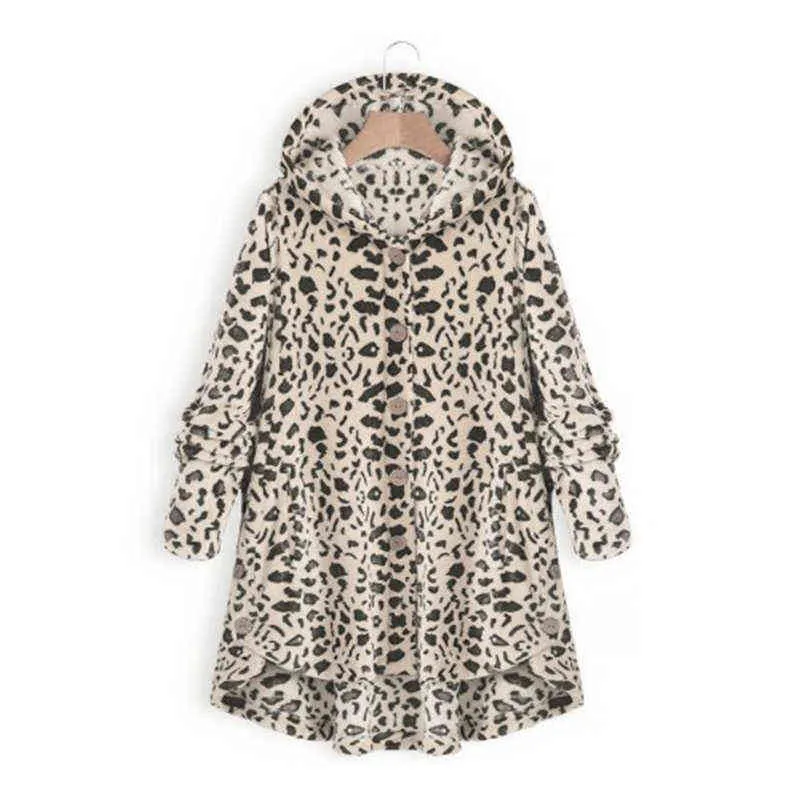 Giacca da donna leopardata Cappotto in pelliccia sintetica Plus Size 5XL Button ry s Cappotto morbido lungo allentato 211220