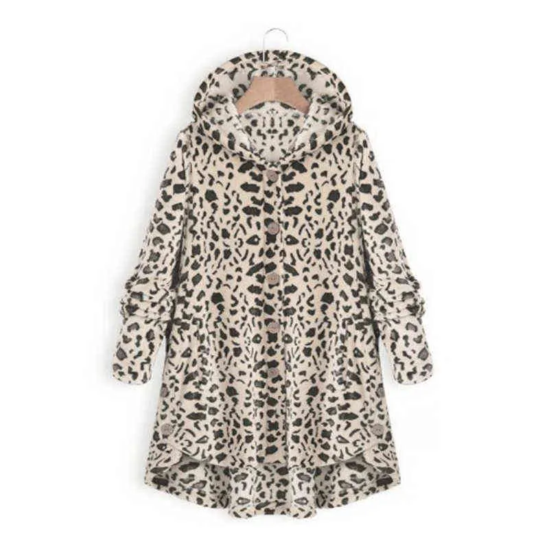 Leopardo Mujer Chaqueta Abrigo de piel sintética Plus Tamaño 5XL Botón Ry S Largo Suelto Suave Abrigo 211220