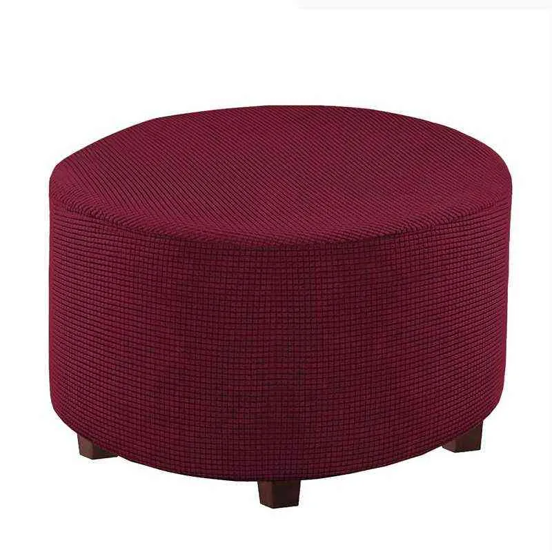 Washable Stretch Footrest Ottoman Cover Spandex Round Stool Slipcover Footstool Protector Chair for Living Bedroom 211116