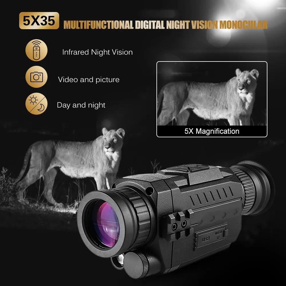 BekinTek Night Vision Monocular Telescope Óculos Dispositivo de caça infravermelho à prova d'água 300m Distância de observação no escuro completo 5x Óptica 8x D3102561