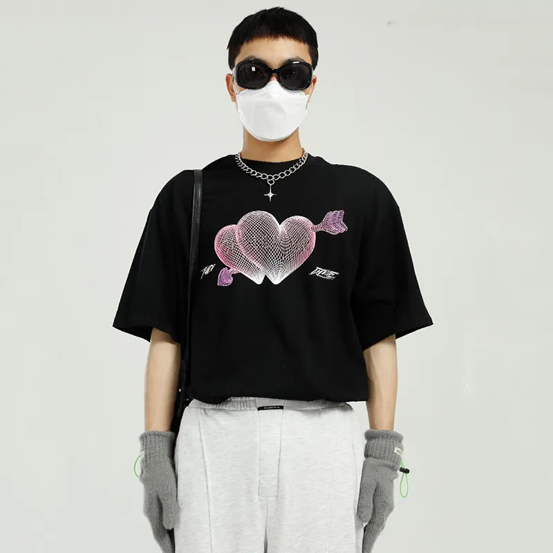 T-shirt IEFB da uomo Summer Love Print T-shirt da uomo coreana Trend da uomo manica corta allentata T-shirt causale nera 9Y7110 210524