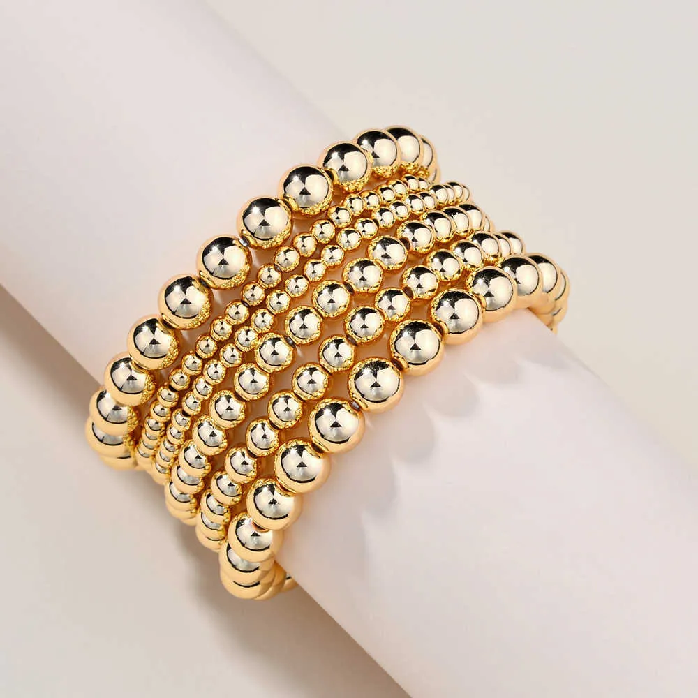 6 pièces Zwpon couleur or inégale pile perles Bracelets ensemble 2020 nouveau Ccb boule perles élastique Bracelets bijoux en gros Q0717
