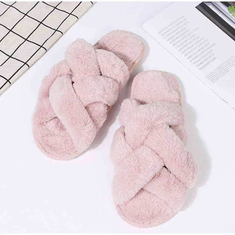 Dames chaud maison pantoufles femmes en peluche chaussures plates femme sans lacet fourrure intérieur pantoufle chaussures d'hiver femme tongs W220218