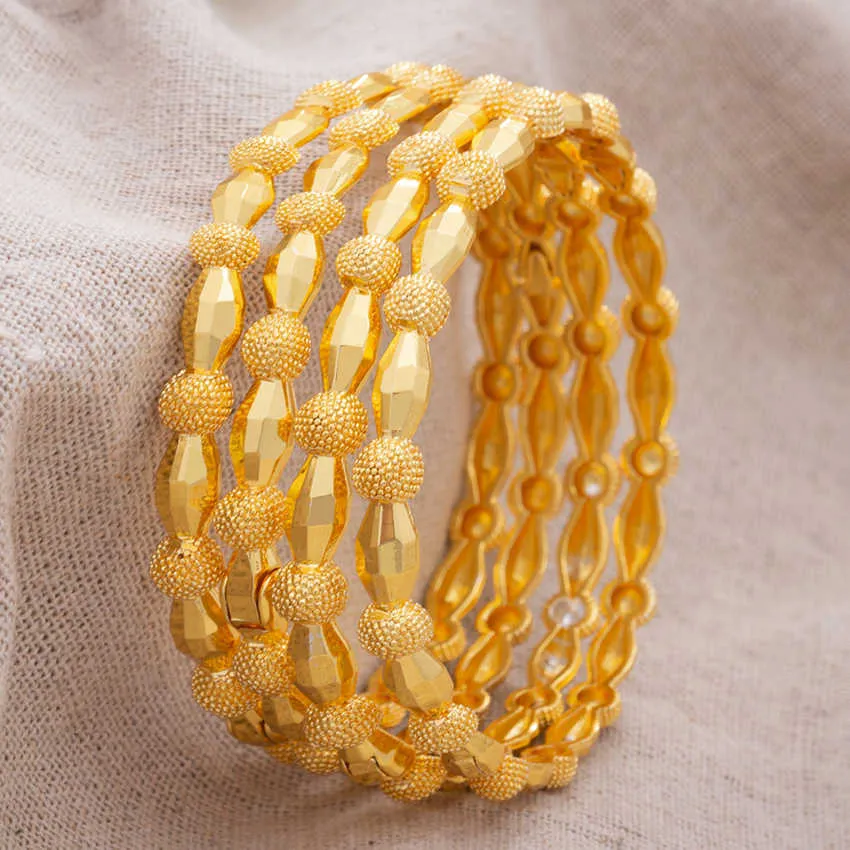 4 teile/los 24 karat Gold Farbe Feine Dubai Hochzeit Armreifen Schmuck Äthiopischen Armbänder für Frauen Afrikanischen Schmuck Party Geschenke Q0720