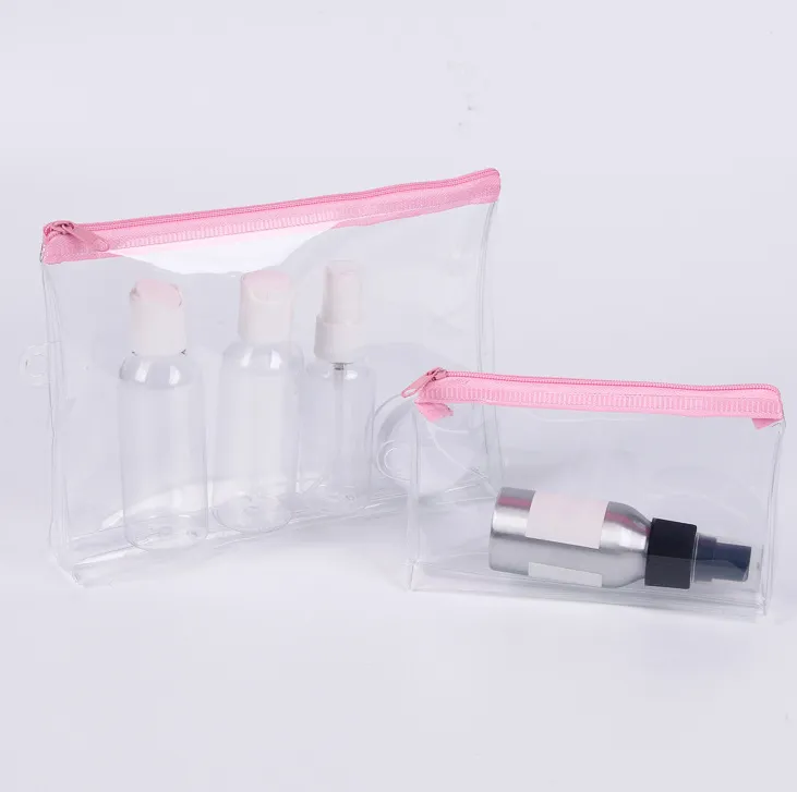 HBP 투명 화장품 세척 가방 일일 필수품 비닐 봉투 설정 사용자 정의 크기 수평 및 수직
