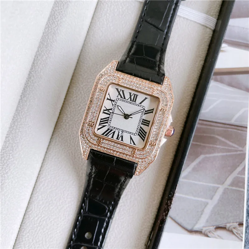 Relojes de marca de moda para mujer y niña, reloj de pulsera con correa de cuero de alta calidad, estilo cristal cuadrado, CA57218a