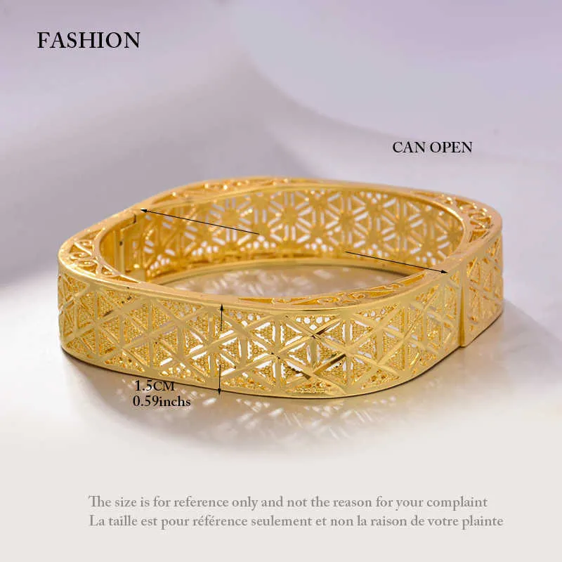 Dubai Cold Color Bangles for Women Middle Eastern Arab/dubai Gold Color Patterned Copper Bracelets Girls Jewelry Can Open Q0717