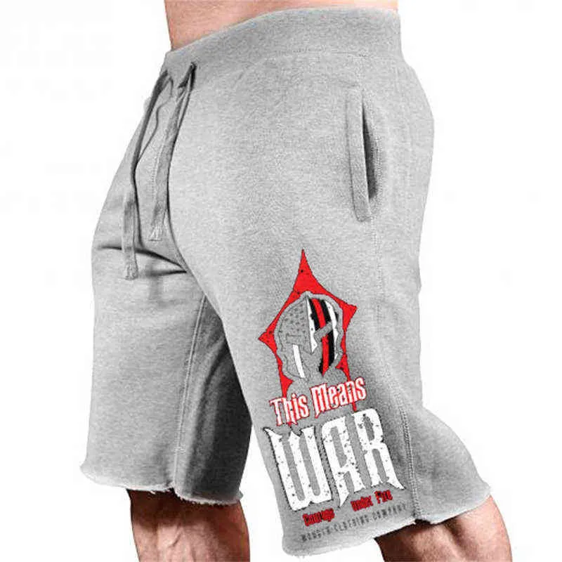 Mäns sommar lös bomullsutskrift Casual Shorts Fitness Workout Gym Kläder Jogging SweatsHorts Knä Längd Plus Storlek Kort Homme H1206