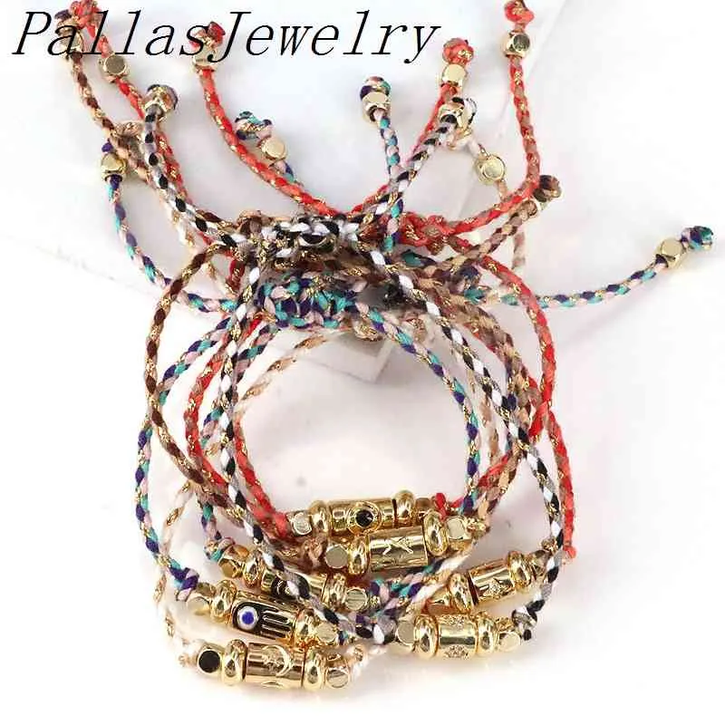 10 pièces porte-bonheur étoile croix Hamsa main charme réglable tressé corde chaîne Bracelet pour femmes hommes bijoux de mode