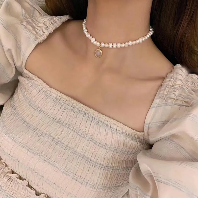 MENGJIQIAO Collana girocollo in perle d'acqua dolce vintage stile barocco giapponese donne ragazze eleganti gioielli in opale collares regali Kolye