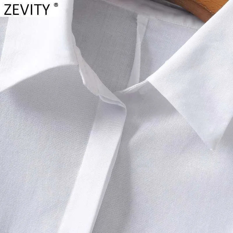 Zevity femmes élégant plis irrégulier blanc Mini chemise robe femme simplement décontracté mince robe Chic affaires vêtements DS4941 210603