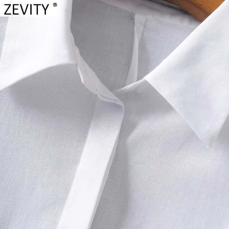 Zevity Mujeres Elegante Plisado Irregular Blanco Mini Camisa Vestido Mujer Simplemente Casual Delgado Vestido Chic Ropa de Negocios DS4941 210603