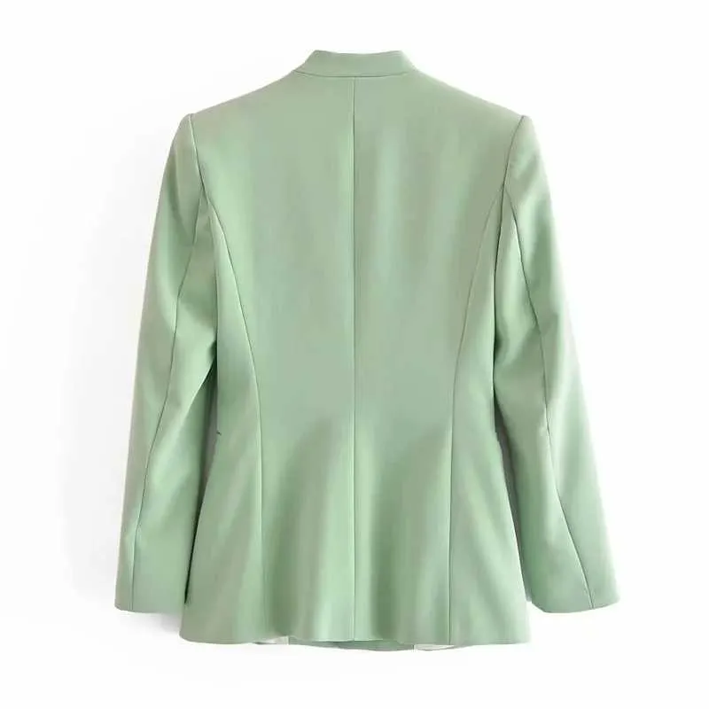 Za Veste Femme Blazers Set's Coats Blue Long Sleeves Workwear Outfits Kvinna Solid Office Formella Chic Fickor Sommar 210930