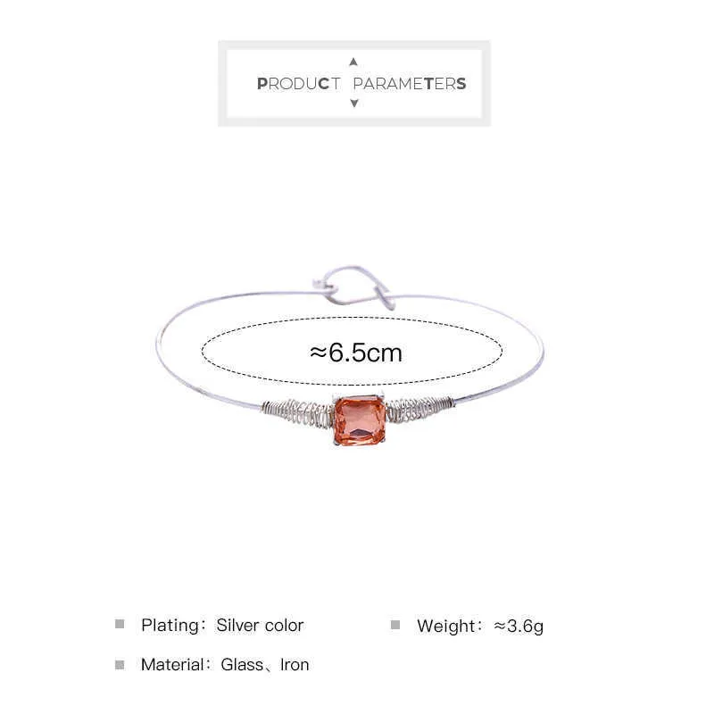 Kissme絶妙な正方形シャンパングラスの石のバングネートのための石のバングルのためのハンドメイドシルバーカラーアイアンカフブレスレット2021新しいファッションジュエリーQ0719