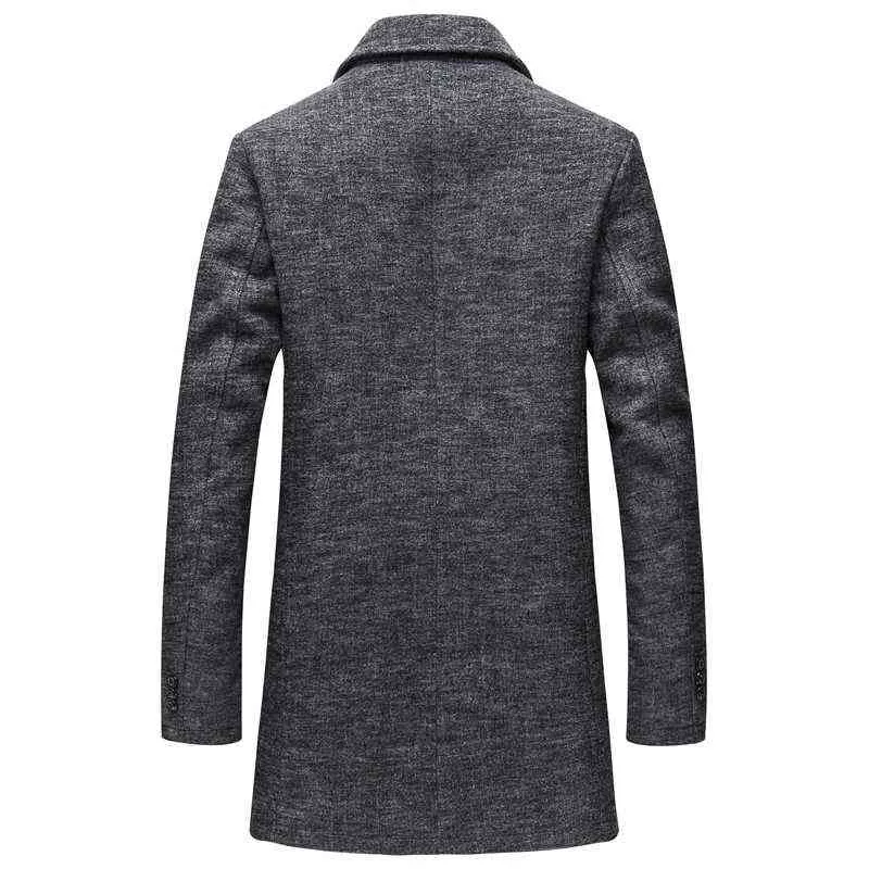 Shan Bao Merk Kleding Winter Dikke en Warm Heren Slanke Lange Wol Jas Klassieke Revers Jonge Casual Large Wollen Jas M-5XL 211122