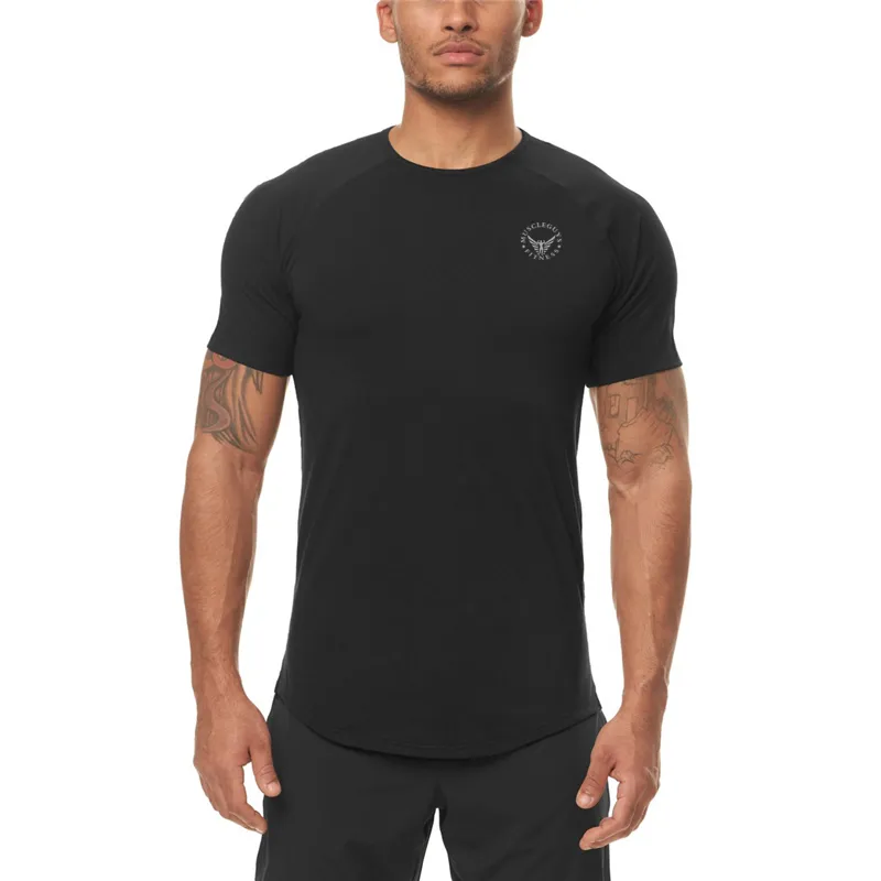 Erkek Slim Fit T Gömlek Esneklik Sıkı Spor Giyim Vücut Geliştirme Fitness Spor Kısa Kollu T-Shirt Hızlı Kuru Tee Gömlek 210421
