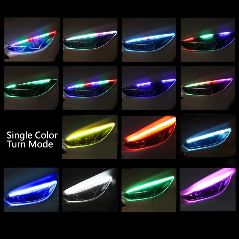 2 uds luces de circulación diurna RGB de flujo secuencial DRL tira LED multicolor luces de señal de giro para faro