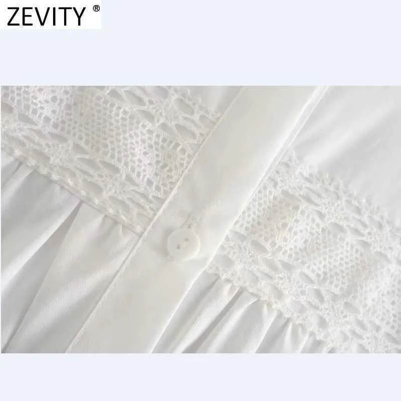 Zeefity Dames Mode Agarische Kant Stand Kraag Wit Kimono Shirt Lady Lace Crochet Blouse Roupas Chic Femininas Tops LS7398 210603