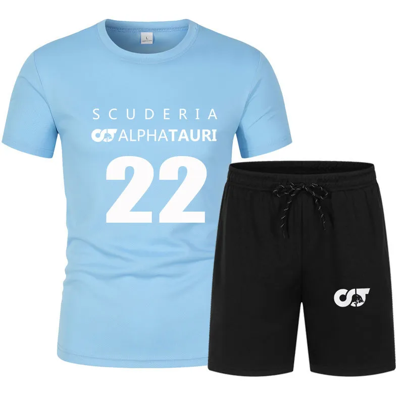 2021summer f1 Alpha Tauri 드라이버 Yuki Tsunoda 22 자동차 팬 의류 패션 짧은 슬리브 면화 대형 티셔츠+반바지 세트