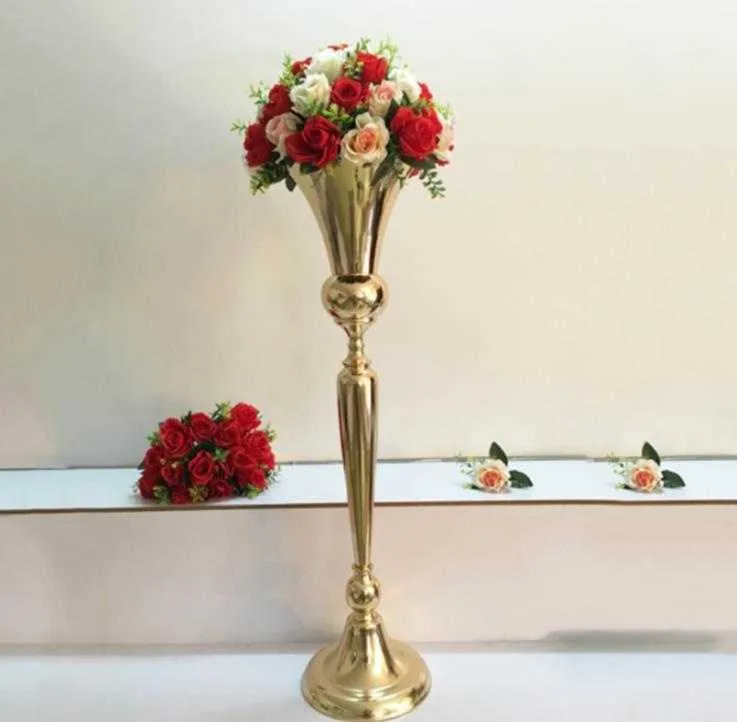 98cm lång vintage blomma vase pot party dekoration metall trumpet bröllop äktenskap ceremoni jubileumscentrum centerpiece dekor