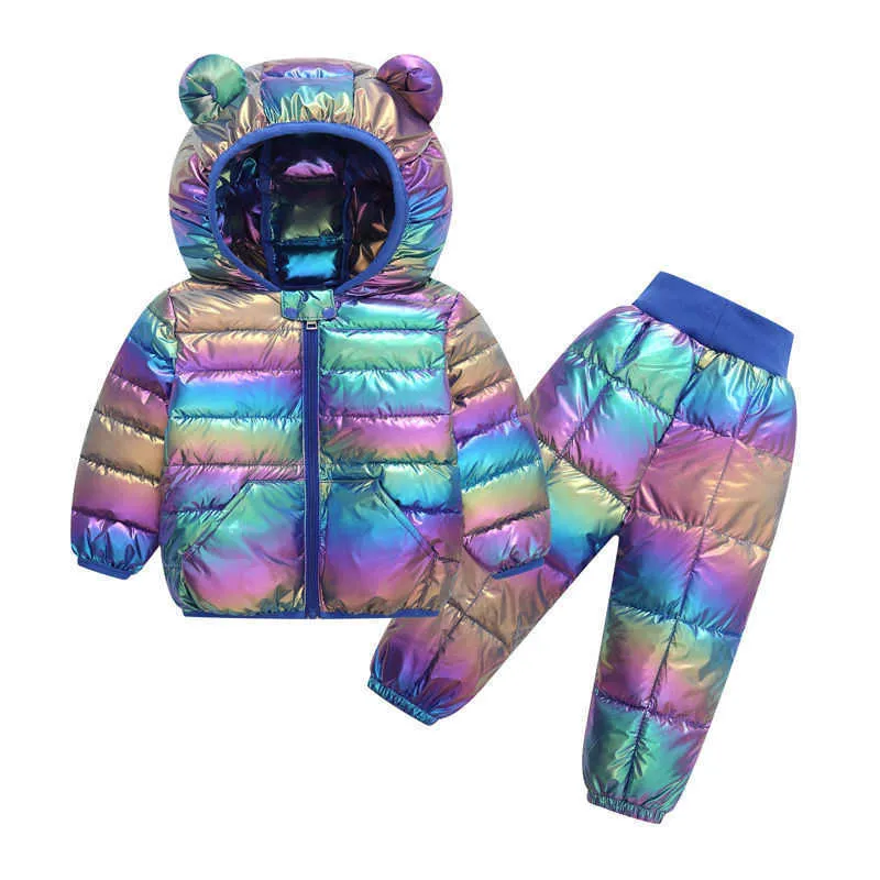 Jesień Winter Girls Suit Plus Velvet Dwukierki Zestaw Chłopak Trendy Dzieci Bawełniane Płaszcze Z Kapturem i Spodnie Odzież dziecięca1-6y 211025