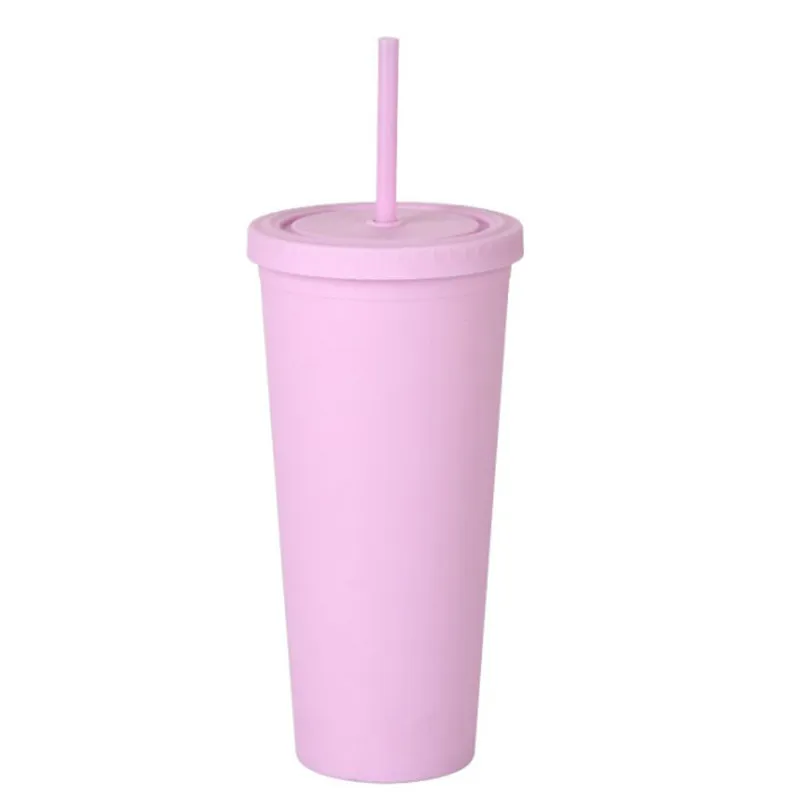 15 couleurs tasses en plastique avec pailles Macaron couleur tasses d'eau PE 22OZ solide plaine brèves bouteilles d'eau en stock FY4489