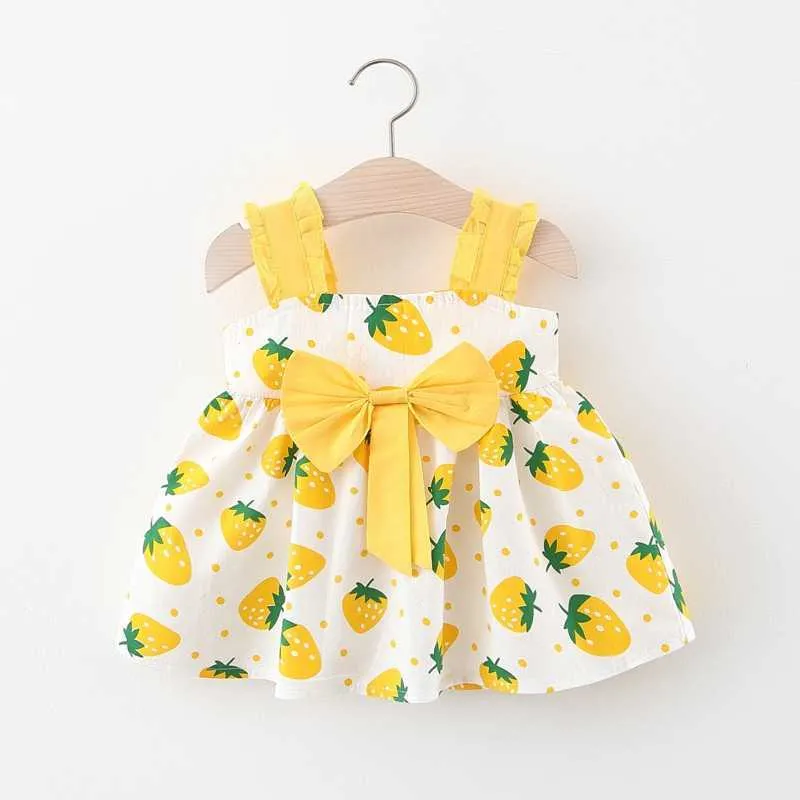 Bébé filles enfant en bas âge fraise imprimer vêtements été bébé arc robe de princesse robe de mariée Vestidos robes pour bébés Q0716
